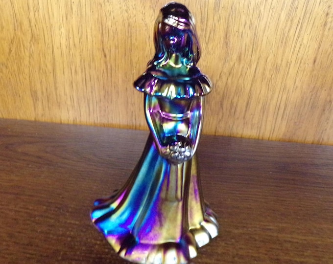 2501 Fenton Glass 7.25" Bridesmaid Iridescent Amethyst Carnival Glass Fenton Stamp - Great Condition