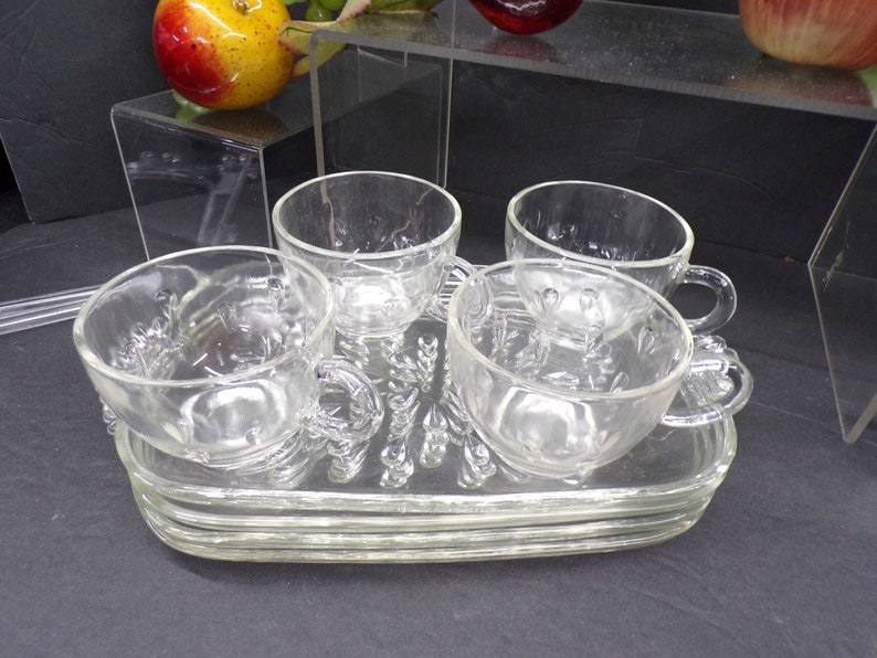 2302 Hazel Atlas Glass Tear Drop Snack Sets Vintage Set of 8 4 11 X 6