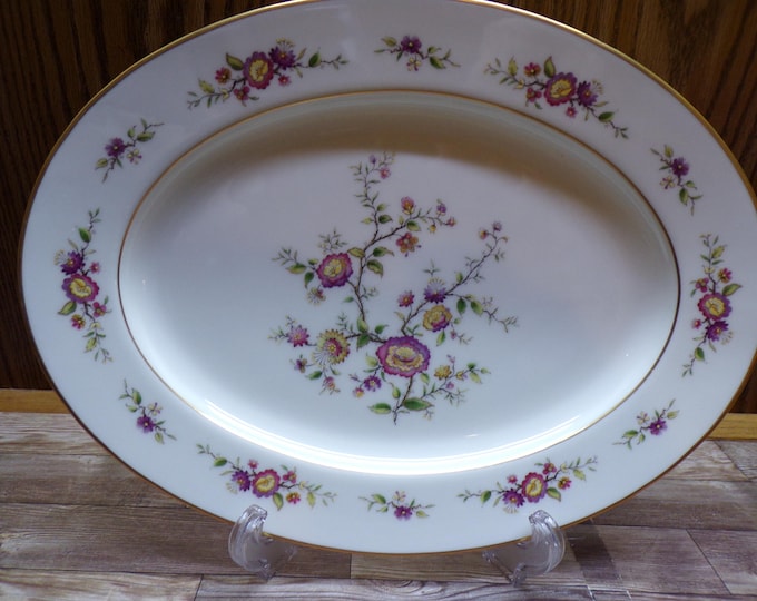 2511 Noritake Ivory Fine China #7151 Asian Song 12" x 9" Vintage Oval Platter Gold Rim Pink Floral - Great Condition