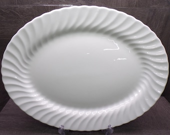 2608 Johnson Bros Snowhite Regency Vintage 15.5" x 12" Oval Platter- White Spiral Swirl Pattern