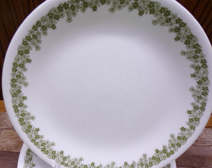 2509 Corelle Spring Blossom Green Crazy Daisy 8.5" Vintage Salad / Lunch Plates Set of 6 - USA- Good Condition Has Some Wear