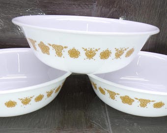 2602 Corelle Butterfly Gold Floral Vintage 1970's Retired 6.25" Cereal Bowls Set of 3 - Great Condition