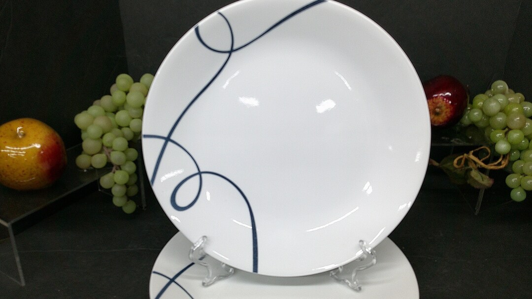 2312033 Set of 4 Corelle Lia Blue Swirl Line Dinner Plates Etsy