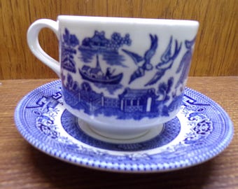 2506 Churchill Blue Willow 1980's Vintage (1) Cup & (1) Saucer Staffordshire England