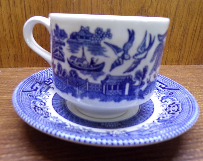 2506 Churchill Blue Willow 1980's Vintage (1) Cup & (1) Saucer Made in Staffordshire England - Great Condition