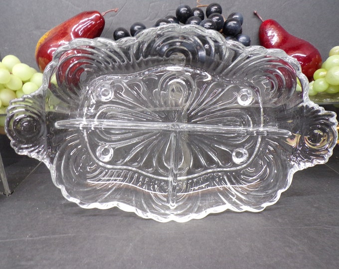 2311 Cambridge Glass Caprice Pattern 12" x 7.5" Divided 3 part Relish Serving Dish - Great Condition