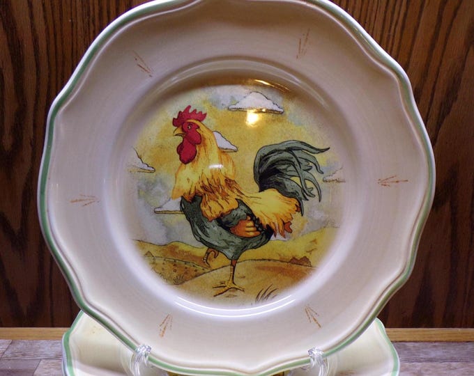 2511 Gibson Royal Rooster Vintage Hand-Painted 11" Dinner Plates Set of 6 - Great Condition