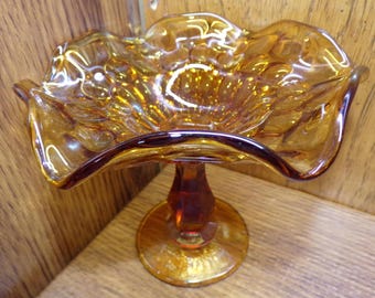 2506 Fenton 5" Amber Honeycomb Thumbprint Compote Candy Dish