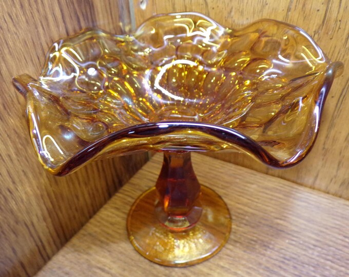 2506 Fenton Amber Honeycomb Thumbprint Pedestal Compote Candy Dish 5" Tall x 6" Wide - Great Condition