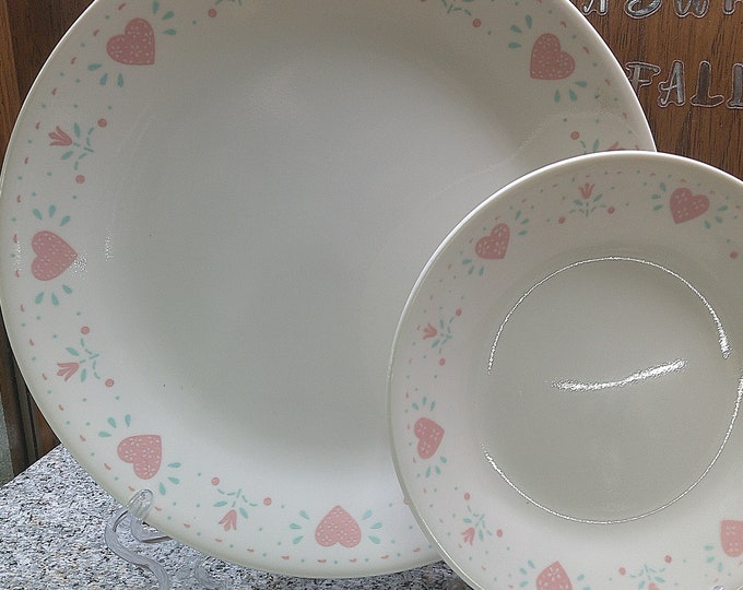 2405 Corelle Forever Yours Pink Hearts Dinnerware - Great Condition No Chips or Cracks - Choose from List: