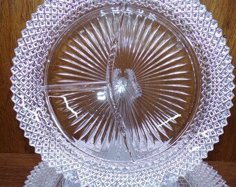 2506 Anchor Hocking Miss America Vintage Crystal 10.25" Divided Dinner Plates Set of 4 - Good Condition w/ A few Light Scratches