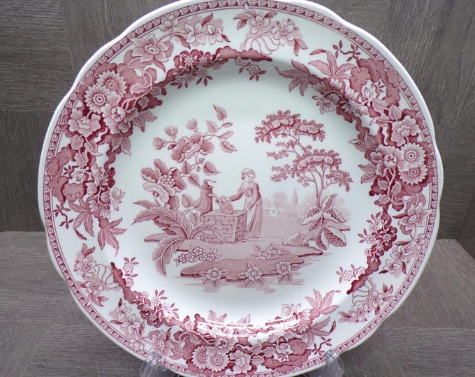 2602 Spode Archive Collection 10.5" Girl at Well Pink S-3484-Y Georgian Series Collector Plate Made in England - Excellent Condition