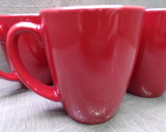 2608 Corelle Stoneware 12 oz 4" Maroon / Burgandy Coffee Mugs / Tea Cups Set of 4