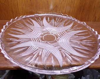 2505 Aderia Vintage Crystal Platter 14" w/ Frosted Swirls