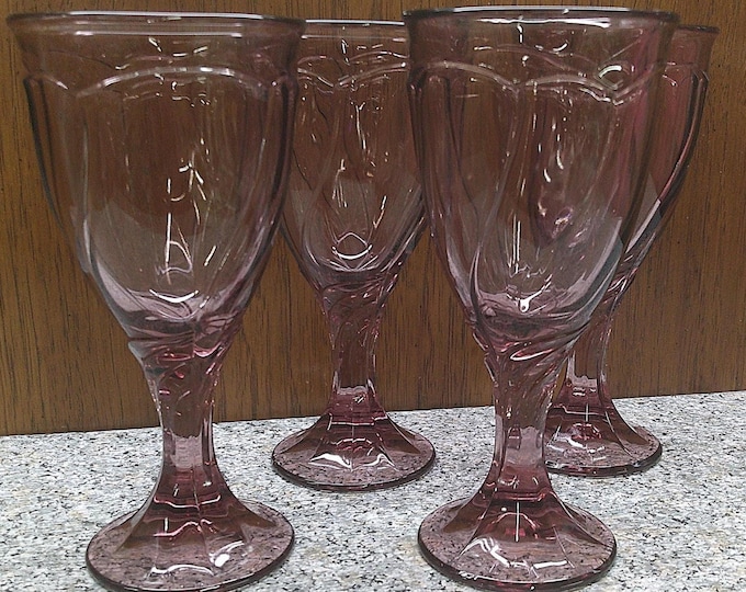 2408 Noritake Cranberry Sweet Swirl 6.75" Footed Wine Glasses Set of 4 - Great Condition