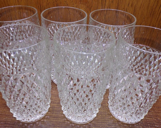 2507 Indiana Glass 5.75" 14 oz Diamond Point Clear Vintage Tumblers Set of 6 - Pre-owned Great Condition