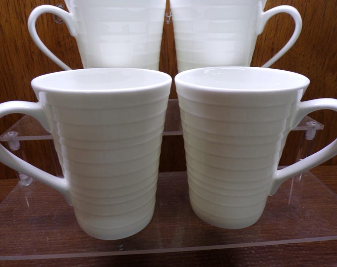 2503 Mikasa Swirl White 4.5" 12 oz Bone China Coffee Mugs Set of 4 - Great Condition