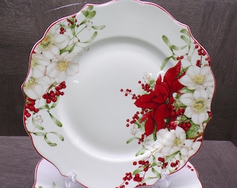 2605 Winter Harmony by 222 Fifth Vintage 10.5" Porcelain Dinner Plates Set of 4