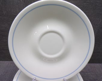 2602 Corelle Light Blue Stripe on Cream 6.25" Saucers Set of 6 - USA- Great Condition