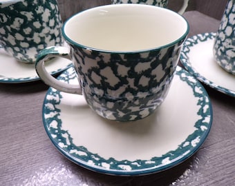 2608 Folkcraft Green Sponge Apple 8 pc Set 10 oz Cups & Saucers by Tienshan
