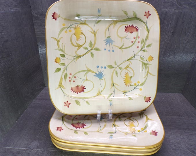 2602 Home American Simplicity Hand-painted 8.5" Square Salad / Snack Plates Set of 5 - Good Condition Tiny nic in Paint on 1 Rim