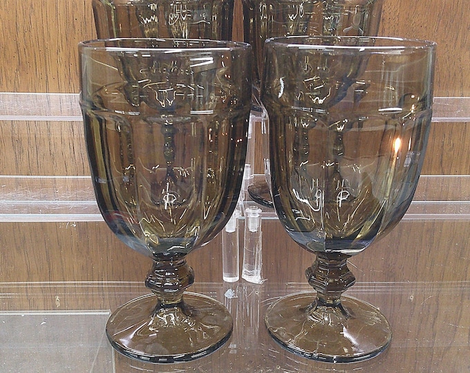 2405 Libbey Duratuff 7" 16 oz Gibraltar Footed Mocha Brown Vintage Iced Tea Glass Water Glasses Set of 4 - Great Condition