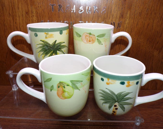 2505 Elegant Dining 12 oz Mugs Set of 4 - 2 Palm Tree & 2 Oranges - Great Condition