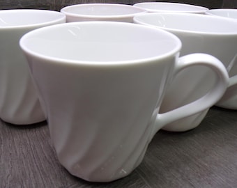 2608 Corelle Coordinates Stoneware White Swirl 10 oz Vintage Coffee Mugs Set of 6