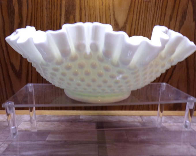 2509 Fenton 11" Milk Glass Hobnail Vintage Decorative Bowl 4" Deep Ruffled Double Crimp Rim Fenton Stamp - Great Condition