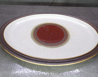 2510 Denby Potter's Wheel Rust 13" Oval Platter with an Oatmeal Background, Rust-red Center & Chocolate Rim - Good Condition Light Scratches