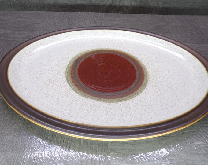 2510 Denby Potter's Wheel Rust 13" Oval Platter with an Oatmeal Background, Rust-red Center & Chocolate Rim - Good Condition Light Scratches