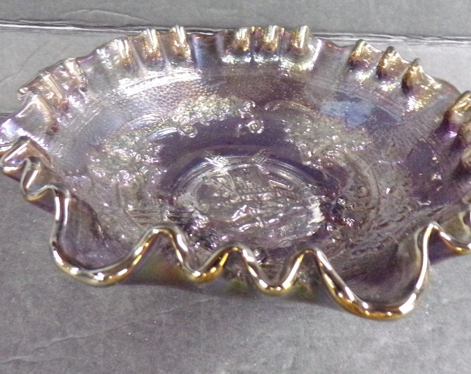 2301 Vintage 8.25" Imperial Glass Carnival Glass Smoke Vintage 1960's Embossed 8.25" Windmill Bowl - Good Condition No Chips or Cracks