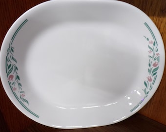 2505 Corelle Rosemarie Vintage 12" Platter - Pink Tulips w/ Green Trim - Great Condition
