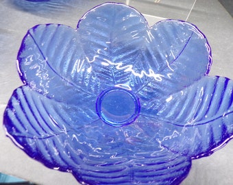2304 Cobalt Blue Petal Leaf 7.75" Vintage Decorative Bowl