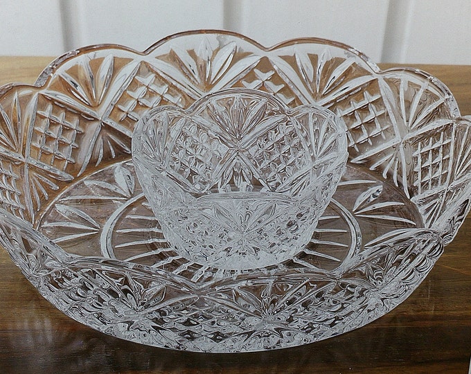 2312 Godinger Shannon 24% Lead Crystal 12" Dublin 2 pc Vintage Chip & Dip Server - New in Box