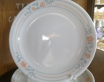 2501 Corelle Apricot Grove Dinnerware - White with Gray Trim & Peach Roses - Great Condition Choose From List: