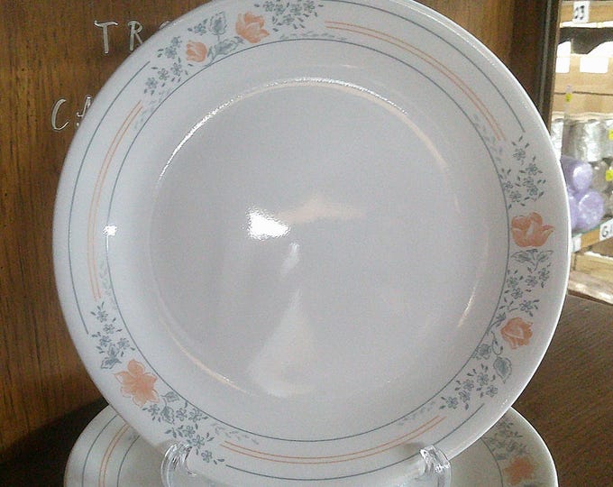 2501 Corelle Apricot Grove Dinnerware - White with Gray Trim & Peach Roses - Great Condition Choose From List: