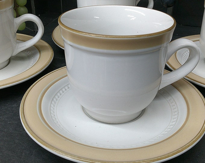 2403 Crowning Fashion Gold Band Beige 8 pc Vintage Set (4) Cups & (4) Saucers by Johann Haviland - Good Condition No Chips or Cracks