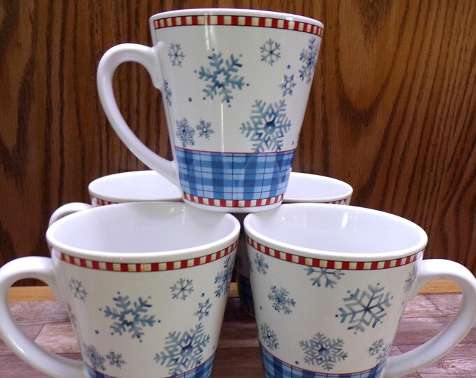 2509 Sakura Snowflake 4" 12 oz Mugs / Cups Vintage Set of 5 by Debbie Mumm - Great Condition
