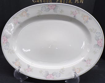 2509 Pfaltzgraff Wyndham Rose Stoneware 14.5" Vintage Oval Serving Tray Platter - Pink & Blue Flowers - Good Condition Very Light Scratches