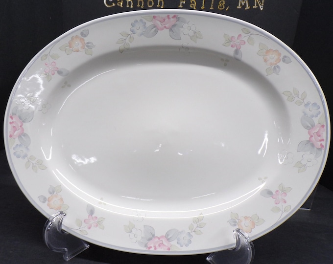 2304 Pfaltzgraff Rose Stoneware 14.5" Serving Tray Platter - Pink & Blue Flowers - Great Condition No Chips No Cracks