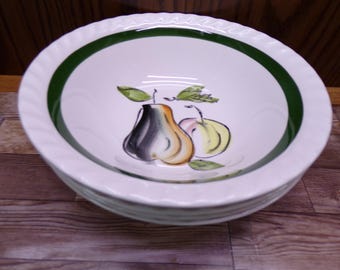 2511 Blue Ridge Southern Pottery Ridge Harvest Pattern Green Rim Cereal / Soup Bowls Set of 4 - Great Condition