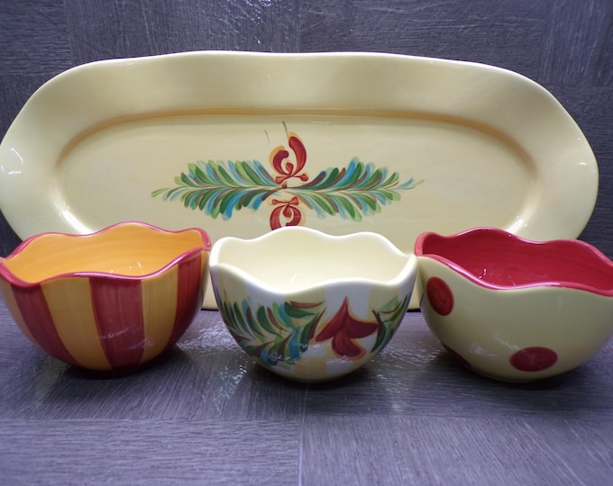 2604 Gail Pittman Pottery Southern Living Vintage 4 pc Dip / Dressing Tray