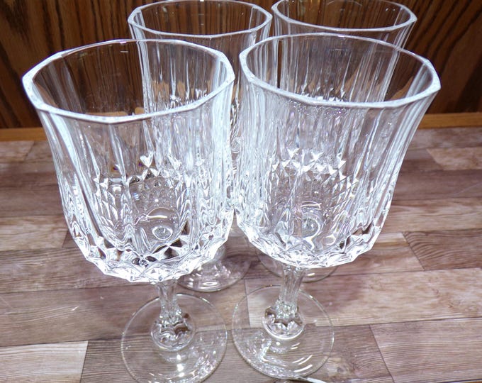 2508 Cristal D'Arques Paris 24% Lead Crystal LongChamp Clear 6.5" 5.75 oz Stemmed Vintage Wine / Water Glass Set of 4 - Good Condition