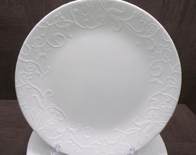 2602 Corelle Vitrelle Cherish Raised Textured Floral 10.25" Dinner Plates Set of 6 - Great Condition