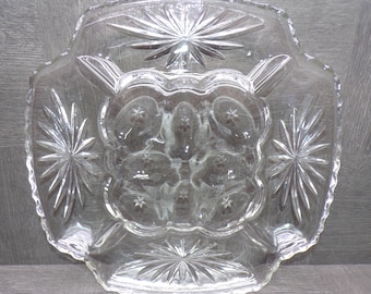 2603 Anchor Hocking Early American Prescut Star of David 12" Square Divided Devilled Egg Tray Platter - Great Condition