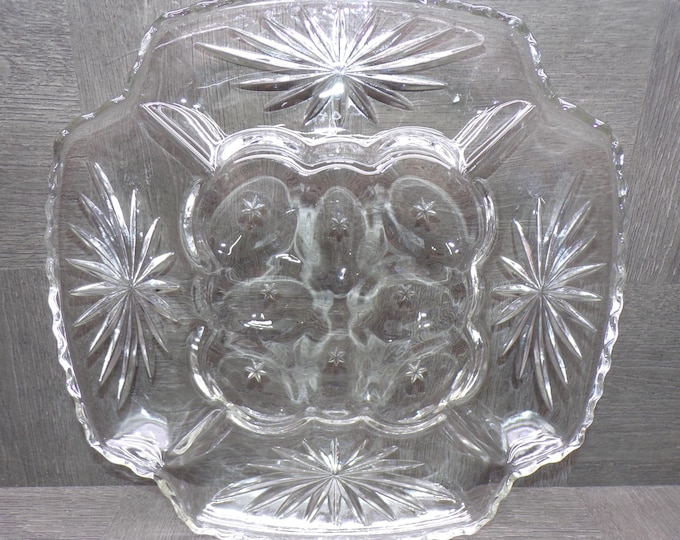 2603 Anchor Hocking Early American Prescut Star of David 12" Square Divided Devilled Egg Tray Platter - Great Condition