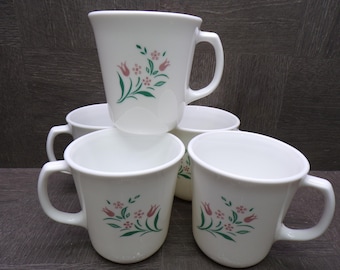2603 Corelle Rosemarie Vintage Discontinued 3.5" 10 oz Mugs Set of 5 - Great Condition