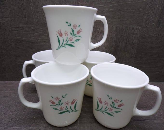 2603 Corelle Rosemarie Vintage Discontinued 3.5" 10 oz Mugs Set of 5 - Great Condition