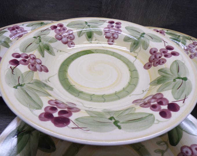 2602 Elegant Dining Grapes & Leaves 9" Stoneware Bowls Set of 4 - Great Condition